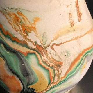 VTG Nemadji Vase Art Pottery Drip Swirl Green Orange Made USA Tourist Souvenir 5