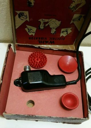 Vintage Wahl Hand - E Electric Massager W/3 Attachments & Orig.  Box - Great