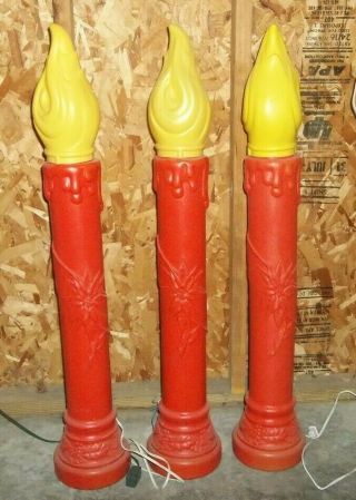 3 Vintage Empire Blow Mold 39 " Christmas Candles Set/outdoor Yard/poinsettia