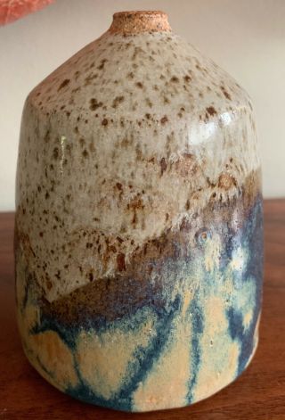Vintage 70s Studio Pottery Ceramic Stoneware Bud Vase Vessel Mid Century Modern