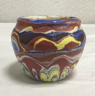 Vintage Ozark Roadside Tourist Pottery Vase 3 3/8” Tall Multi Color Drip Swirl