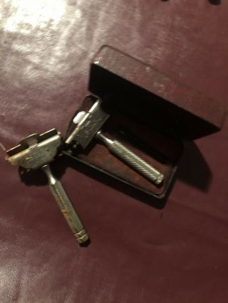 2 Vintage Star Safety Razor.  Early.  1 In Case.  Chrome Old Razors.  Antique,