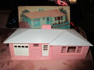 Vtg Plasticville Ranch House Kit Rh - 1 In Orig Box Complete Pink & White Htf