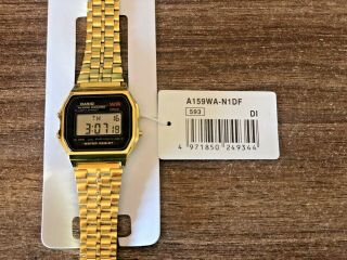 Vintage Digital Casio Stainless Steel Watch A159wa - N1df Retro Classic Gold Color