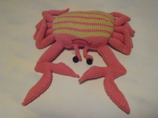 Vintage Knitted Stuffed Animal Crab By Uk Artist Jane Wheeler Handmade