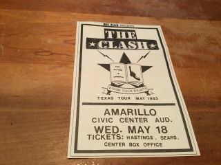 The Clash: Vintage Show Flyer,  Know Your Rights Tour,  Texas,  Amarillo
