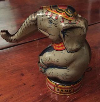 Vintage J Chein & Co.  Elephant Bank Tin Toy Bank Circus Elephant