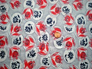 Floral Full Vtg Feedsack Quilt Sewing Doll Clohtes Craft Cotton Fabric Red Navy