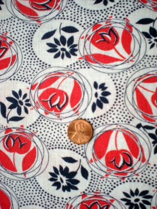 FLORAL Full Vtg FEEDSACK Quilt Sewing Doll Clohtes Craft Cotton Fabric Red Navy 2