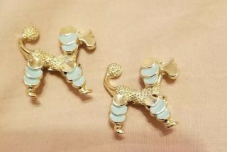 Vintage Gold Tone Metal Turquoise Paint Poodle Dog Brooch Pin 1 "