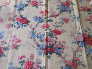 Antique Vintage French Tree Of Life Floral Cotton Fabric 1 Pink Blue On Yellow