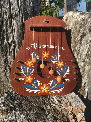 Swedish Door Harp / Chime Valkommen Vintage Wooden Sweden