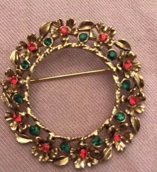 Vtg Weiss Christmas Wreath Brooch Signed