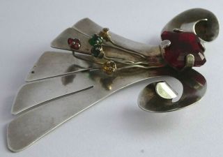 Rare Unusual Vintage Large (4 " X 2.  5 ") Solid Sterling Silver Brooch.  Hand Riveted