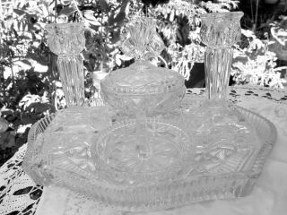 Fabulous 6 Piece Bagley Glass Dressing Table Set Duchess Art Deco Vintage
