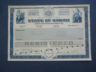 Old Vintage - State Of Hawaii - Airports System Bond Certificate - Hawaii