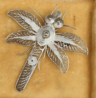 Vintage Art Deco Jewellery Czech Filigree Solid 925 Silver Bug Insect Brooch Pin
