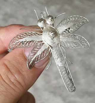 VINTAGE ART DECO JEWELLERY CZECH FILIGREE SOLID 925 SILVER BUG INSECT BROOCH PIN 4