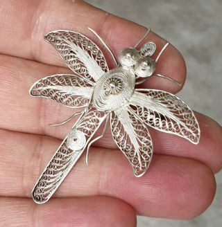 VINTAGE ART DECO JEWELLERY CZECH FILIGREE SOLID 925 SILVER BUG INSECT BROOCH PIN 5