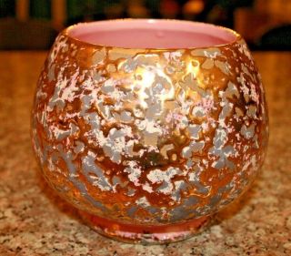 Vintage Mccoy Pottery 5 " X 4 " Pink,  Gray,  Ivory,  And Gold Brocade Planter Bowl
