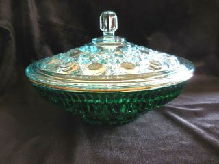 Vintage INDIANA CARNIVAL GLASS Blue Green Iridescent CANDY DISH w/LID GORGEOUS 2