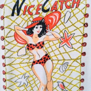 Vintage Pin Up Girl Beach Towel What a Catch Fishing 33 x 61 