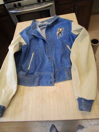 Vintage Purdue University Blue Jean Denim/ Tan Varsity Style Jacket Size L Usa
