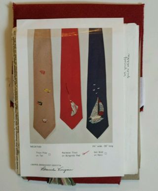Vintage Blanche Virgien Rainbow Trout 55 " L 3.  75 " W Neck Tie Crewel Embroidery Kit