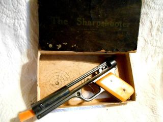 Vintage 1935 Sharpshooter Toy Rubber Band Pistol,  Bakelite Grips& W/box