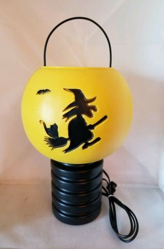 Vintage Halloween Witch On Broom Moon Blow Mold - 1985 - Lantern - Light Up - Ex