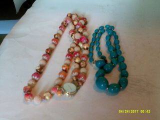 2 Vintage Hong Kong Mid Century Plastic Bead Necklaces 16 " & 20 "