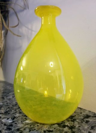 Vintage Art Glass Transparent Yellow Hand Blown Vase