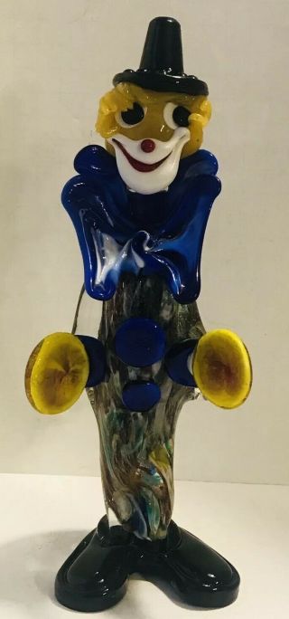 Vintage Murano Art Glass Clown With Cymbals Multicolor W/gold Flake 10 - 3/4”tall