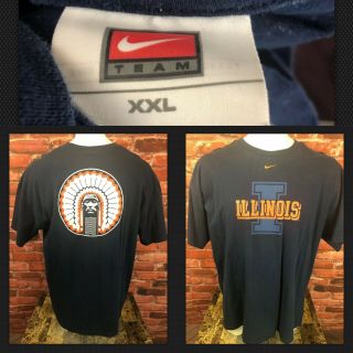 Vintage Nike 2xl Navy Orange University Of Illinois Illini Chief Shirt (a106)
