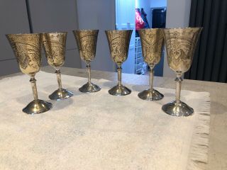 Set Of 6 Vintage Silver Plated Goblets Wedding Wine Glasses