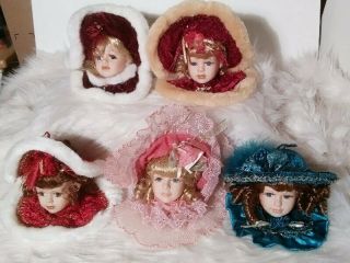Victorian Porcelain Doll Head Vintage Ornament 5 Hanging Ladies