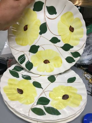 4 Blue Ridge Dinner Plate Southern Pottery Yellow Flowers 10 1/4 " Usa Made Vtg