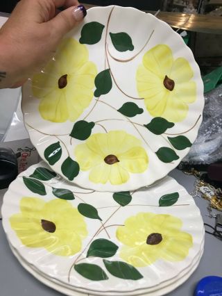 4 Blue Ridge Dinner Plate Southern Pottery Yellow Flowers 10 1/4 