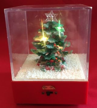 Vintage Christmas Wind - Up Lighted Music Box Tree " White Christmas " Hong Kong
