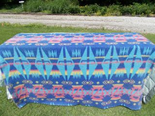 Vintage Indian Style Blanket - Fluffy/fuzzy - Pinks/blues Reversible Colors 70x52