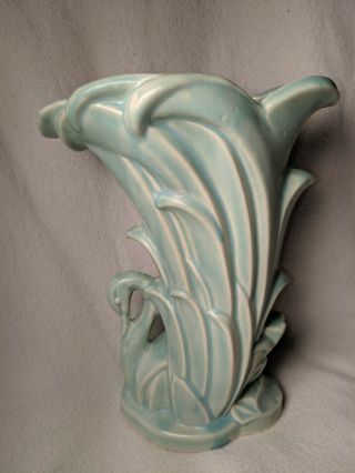 Vintage Mccoy Swan Vase Pastel Teal 1940s