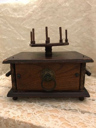Vintage Wooden Sewing Thread Holder With Drawer.