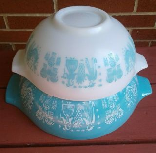 Vintage Pyrex Amish Butterprint Cinderella Bowls 443 & 444 Set Of 2