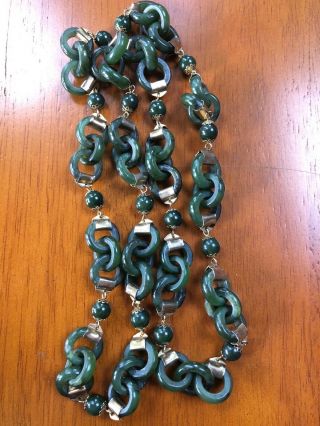 Vintage Long Jade Link Necklace