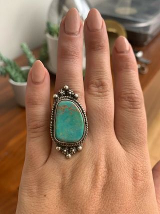 Large Vintage Turquoise And Sterling Silver Ring Size 7.  5