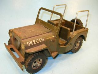Vintage Tonka Army Jeep W/ Spare Tire & Canopy Supports