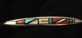 Vintage Native American K.  B.  Zuni Sterling Silver Cuff Bracelet Inlay Mosaic