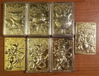 7 Vintage 1999 Pokemon 23k Gold Plated Trading Cards Burger King Limited Edition