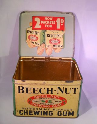 Vintage Beech - Nut Peppermint Chewing Gum Yellow Green Tin Canister