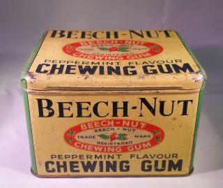 VINTAGE BEECH - NUT PEPPERMINT CHEWING GUM YELLOW GREEN TIN CANISTER 2